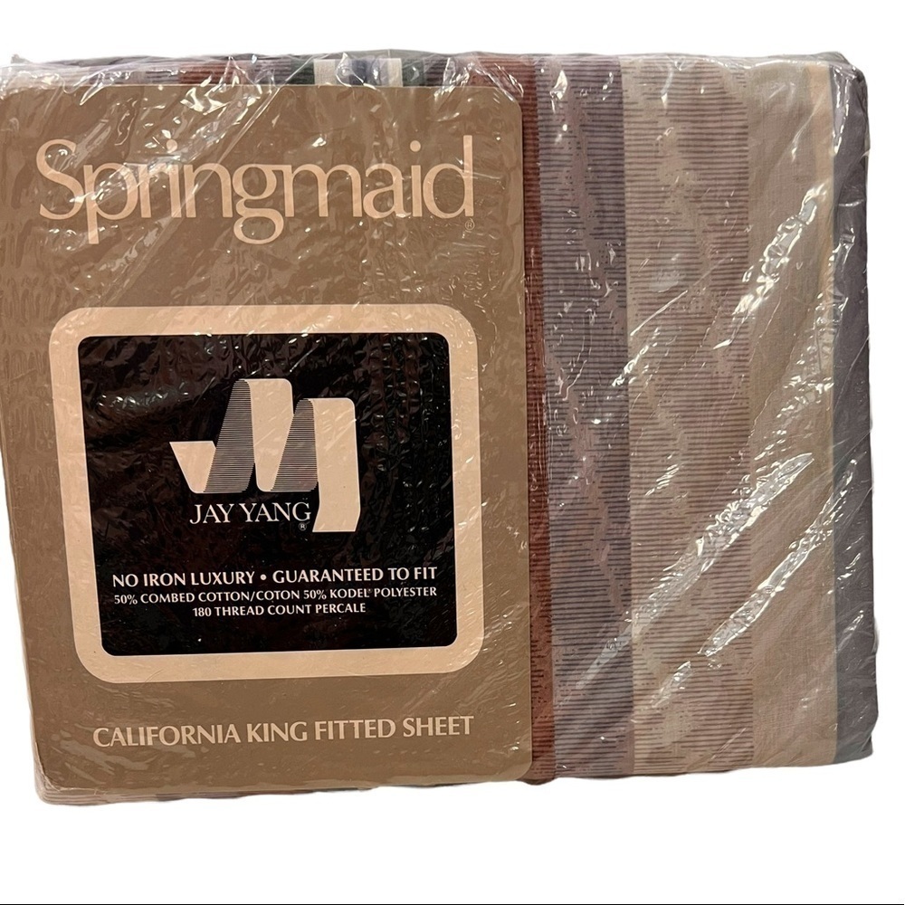 Vintage Springmaid Jay Yang Striped Mirages California King Fitted Sheet
